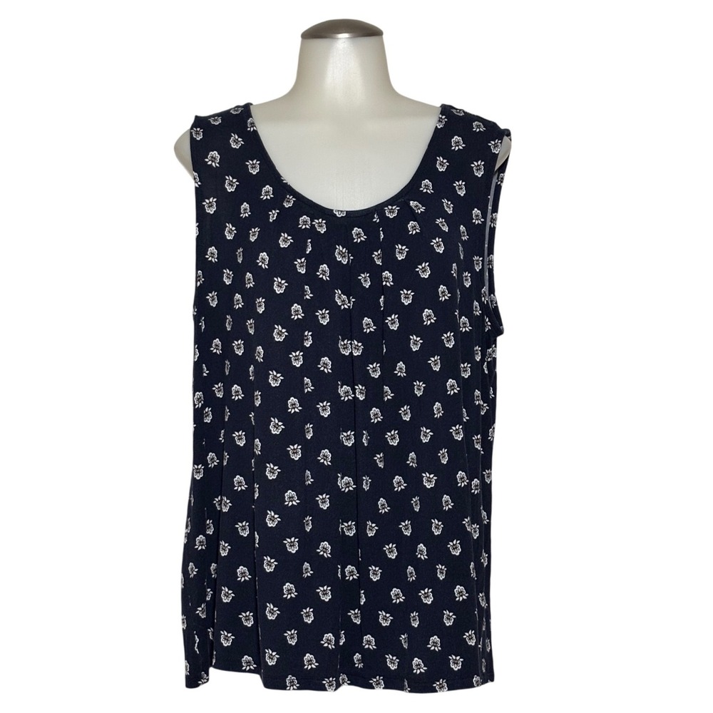 Croft & Barrow Tank Top Womens XL Navy Blue Floral Print Sleeveless EUC